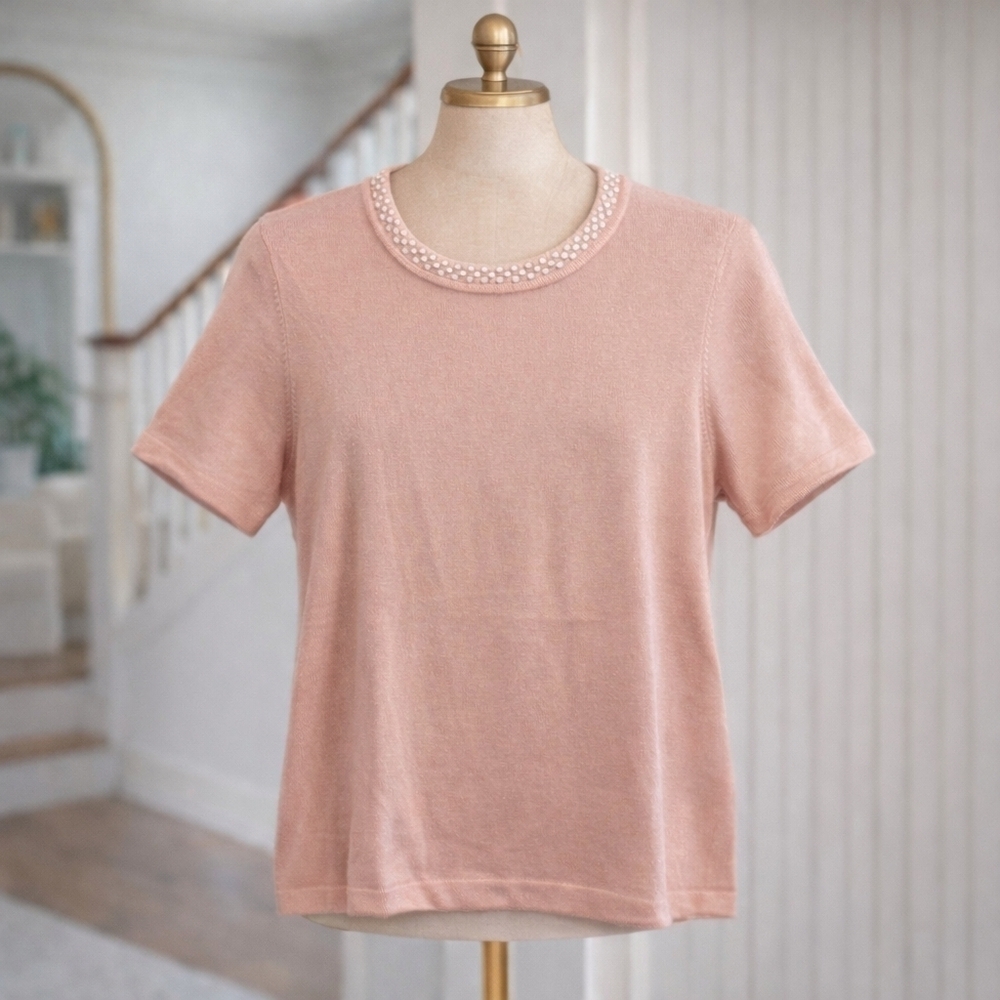 Karl Lagerfeld Short Sleeve Sweater Pink/Coral Sz Large